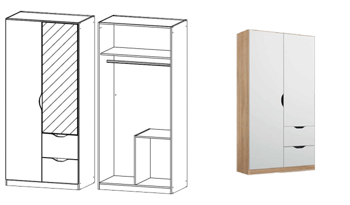 2 Door Mirrored Combination Wardrobe