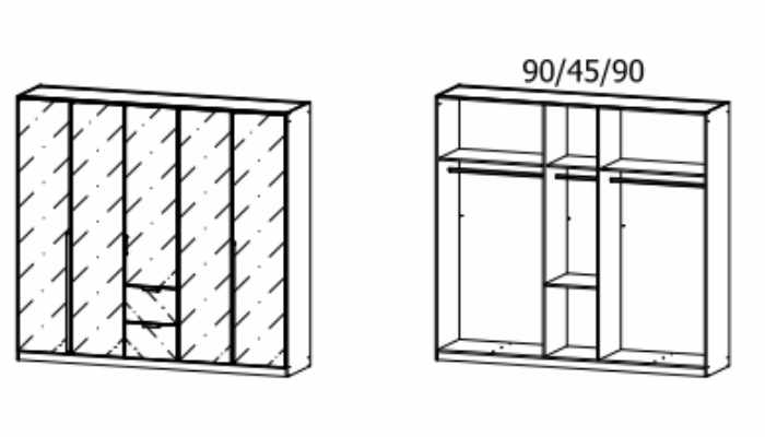 5 Door Wardrobe 5 Glass Doors 2 Glass Drawers