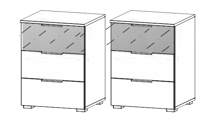 3 Drawer Bedside Pair Off Grey Mirror top drawer