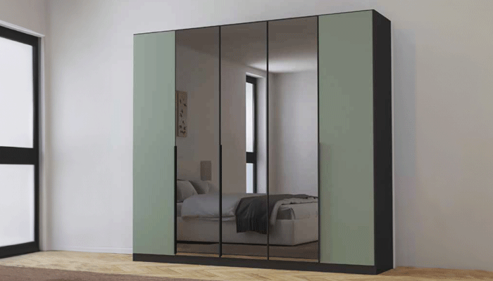 4 Door Wardrobe Grey Mirror